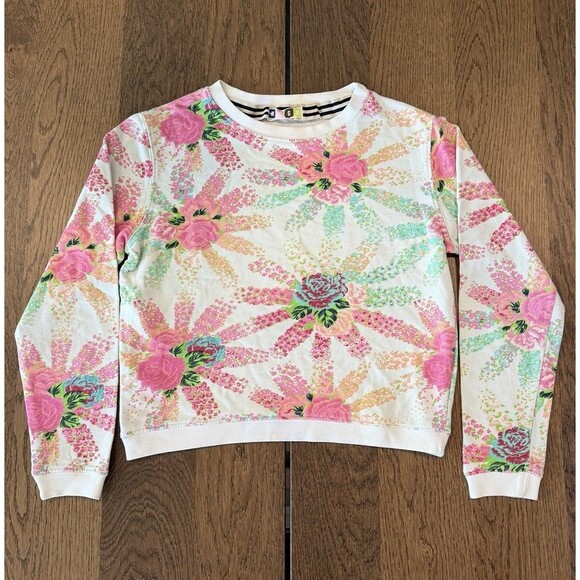 MSGM Floral Crop Sweatshirt Women’s Size M White Multi Crew Neck Made In Italy - Picture 1 of 11